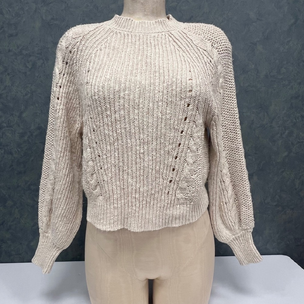 American Eagle Knit Sweater Cropped Pullover Cable Knit Beige S